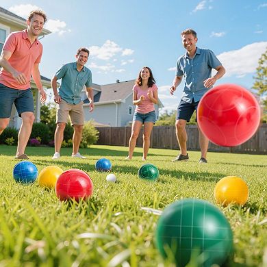 Outdoor Bocce Ball Game Set 8 Resin Balls for Lawn Beach Backyard - Green