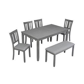 Pnronnc 6 pc Dining Set Wood Kitchen Table Set with Rectangular Table, 4 Chairs & Bench