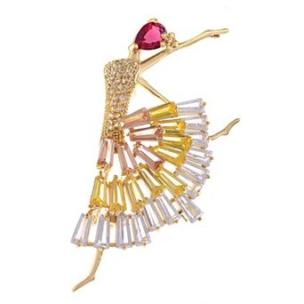 Rhinestone Ballet Dancer Brooches Fashion Crystal Silver Tone Brooch Pins Elegant Dress Accessories