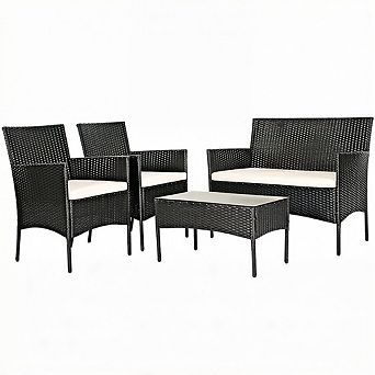 Costway 4 pc Patio Rattan Furniture Set Cushioned Sofa Coffee Table Backyard Porch