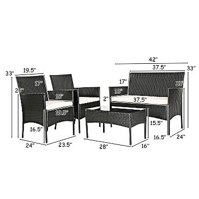 Costway 4 PCS Patio Rattan Furniture Set Cushioned Sofa Coffee Table Backyard Porch