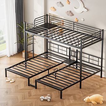 Heavy Duty Triple Twin XL Bunk Bed, Under-Bed Storage, Ladder, No Box Spring Needed for Kids Adults