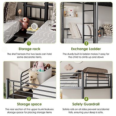 Heavy Duty Triple Twin XL Bunk Bed, Under-Bed Storage, Ladder, No Box Spring Needed for Kids Adults