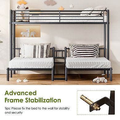 Heavy Duty Triple Twin XL Bunk Bed, Under-Bed Storage, Ladder, No Box Spring Needed for Kids Adults