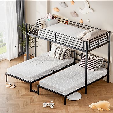 Heavy Duty Triple Twin XL Bunk Bed, Under-Bed Storage, Ladder, No Box Spring Needed for Kids Adults