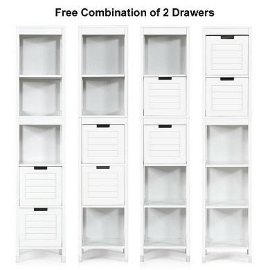5-Tier Multifunction Bathroom Floor Storage Cabinet with 2 Drawers