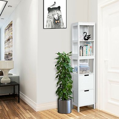 5-Tier Multifunction Bathroom Floor Storage Cabinet with 2 Drawers