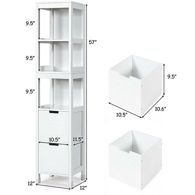 5-Tier Multifunction Bathroom Floor Storage Cabinet with 2 Drawers