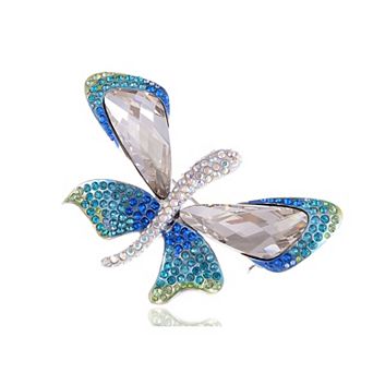 Shiny Blue Green Crystal Elements Butterfly Insect Brooch Lapel Pins for Hat Bag Suit Tie