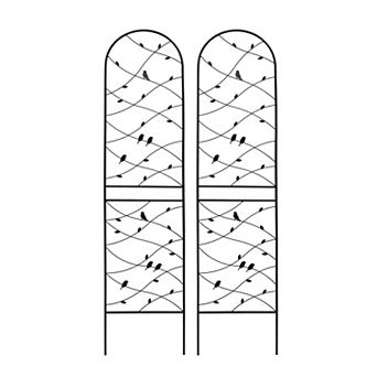 Loheer 2 Pack Metal Garden Trellis with Bird Decor for Climbing Plants Outdoor Support