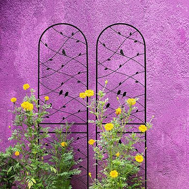 Loheer 2 Pack Metal Garden Trellis with Bird Decor for Climbing Plants Outdoor Support