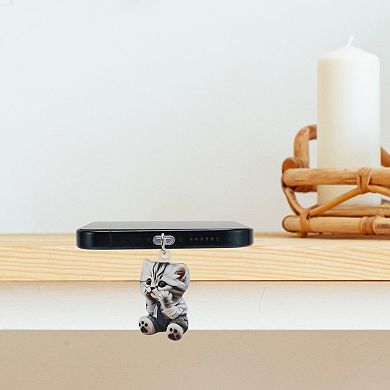 Cat Pendants Dust Plug Charm for Type-C Light Black Gray 2 Pcs