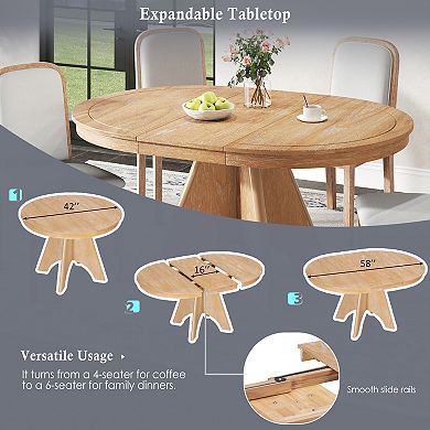 Pnronnc 5-Piece Dining Set, Vintage Extendable Kitchen Table Set with Upholstered Chairs