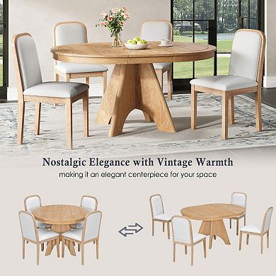 Pnronnc 5-Piece Dining Set, Vintage Extendable Kitchen Table Set with Upholstered Chairs