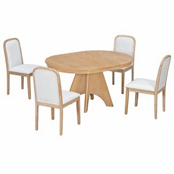 Pnronnc 5 pc Dining Set, Vintage Extendable Kitchen Table Set with Upholstered Chairs