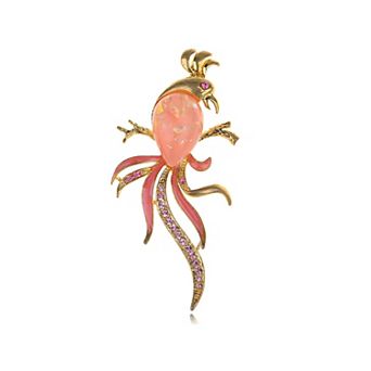 Lovely Rose Pink Crystal Rhinestone Studded Tropical Parrot Cute Bird Pin Brooch