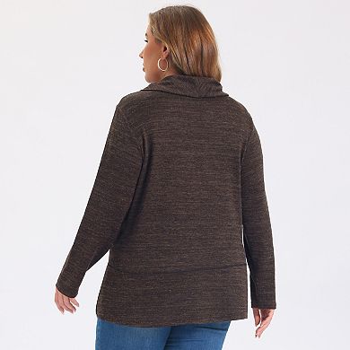 Women's Plus Size Knit Tops Cowl Neck Long Sleeve Split Hem Fall Winter Pullover Sweater