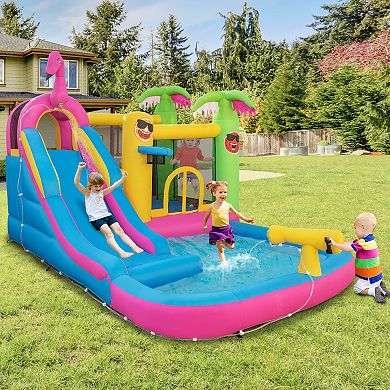 Inflatable Bounce Castle with Long Water Slide and 735W Blower