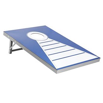 Portable Cornhole Game Set 3 x 2 ft Steel Frame Aluminum-Plastic Boards - Blue and White
