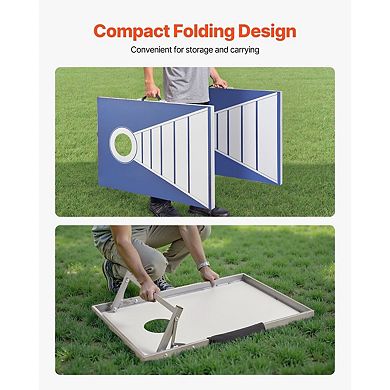 Portable Cornhole Game Set 3 x 2 ft Steel Frame Aluminum-Plastic Boards - Blue and White