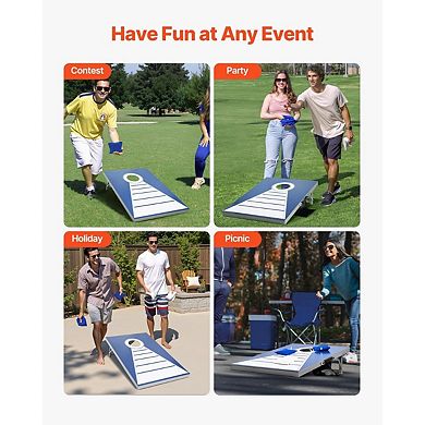 Portable Cornhole Game Set 3 x 2 ft Steel Frame Aluminum-Plastic Boards - Blue and White