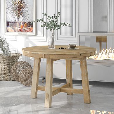 KWPZQEB Farmhouse Round Extendable Dining Table with 16" Leaf for Kitchen, Dining Table
