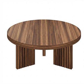 33.4" Small Round Coffee Table, Circle Center Table with Fluted Legs, Accent Cocktail Tables