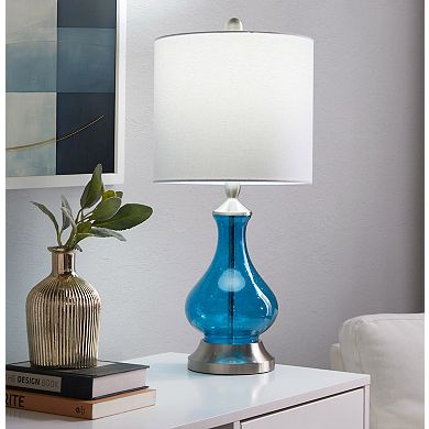 Loheer Jasmine Contemporary Glass Accent Lamp with Linen Shade