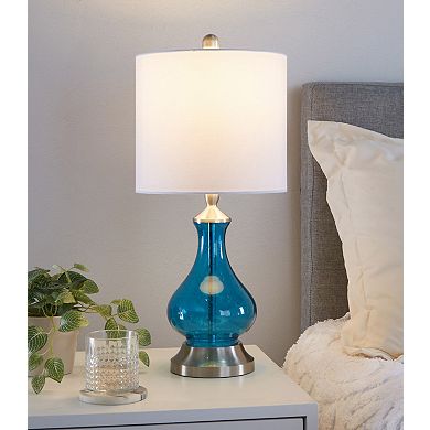 Loheer Jasmine Contemporary Glass Accent Lamp with Linen Shade