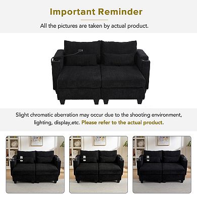 Pnronnc Corduroy Loveseat Sofa, Sleeper Sofa Bed with USB Ports, Two Cup Holders and Phone Stand