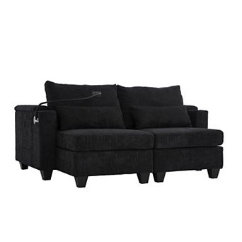 Pnronnc Corduroy Loveseat Sofa, Sleeper Sofa Bed with USB Ports, Two Cup Holders and Phone Stand