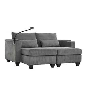 Pnronnc Corduroy Loveseat Sofa, Sleeper Sofa Bed with USB Ports, Two Cup Holders and Phone Stand