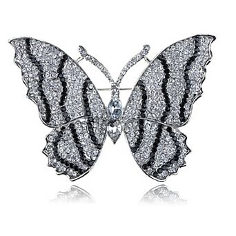 Stunning Black Clear Crystal Rhinestone Winged Butterfly Insect Brooch