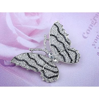 Stunning Black Clear Crystal Rhinestone Winged Butterfly Insect Brooch