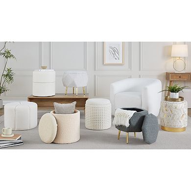 Loheer Round Upholstered Ottoman Stool for Living Room Bedroom and Vanity