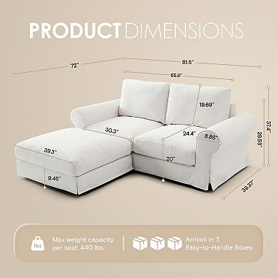81.5" Cloud Loveseat Sofa with Ottoman, Deep Seat Slipcovered Couch for Living Room