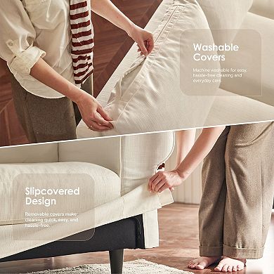 81.5" Cloud Loveseat Sofa with Ottoman, Deep Seat Slipcovered Couch for Living Room