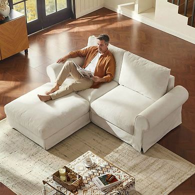 81.5" Cloud Loveseat Sofa with Ottoman, Deep Seat Slipcovered Couch for Living Room