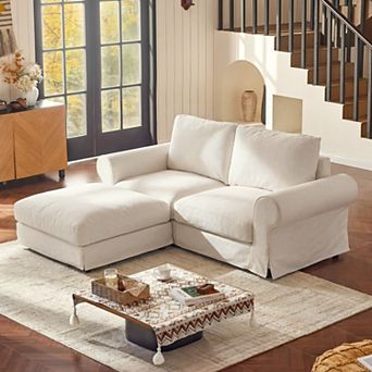 81.5" Cloud Loveseat Sofa with Ottoman, Deep Seat Slipcovered Couch for Living Room