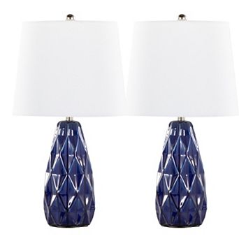 Loheer Contemporary Ceramic Accent Table Lamp Set with Linen Shades