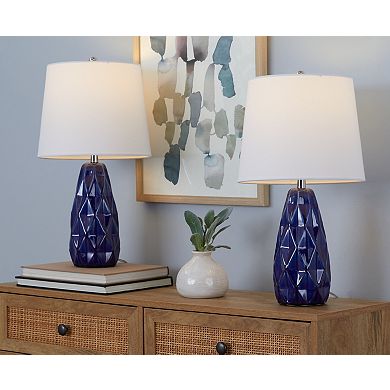 Loheer Contemporary Ceramic Accent Table Lamp Set with Linen Shades