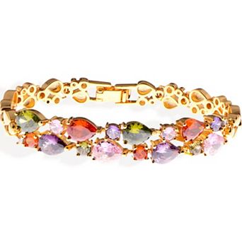 Gold Tone Fashion Bracelet with Multi-Colored Gemstone Accents