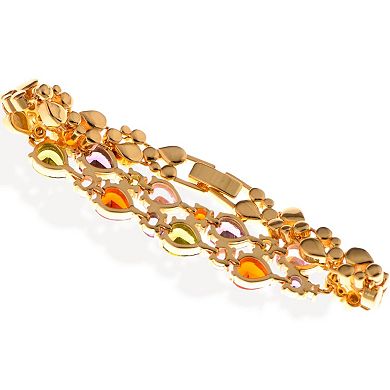 Gold Tone Fashion Bracelet with Multi-Colored Gemstone Accents