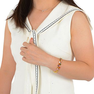 Gold Tone Fashion Bracelet with Multi-Colored Gemstone Accents