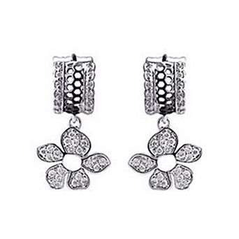Womens Crystal Silver Tone Clear Rhinestone Tropical Flower Cuff Earrings