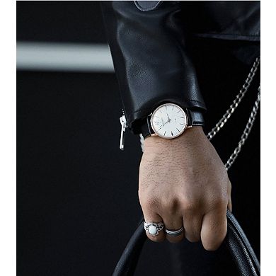 Peugeot Mens 40mm Vintage Remote Sweep Leather Strap Watch