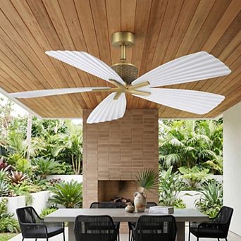 56" Tropical Palm Leaf 5-Blade Indoor Outdoor Ceiling Fan with Remote, No Light