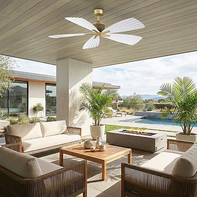 56" Tropical Palm Leaf 5-Blade Indoor Outdoor Ceiling Fan with Remote, No Light