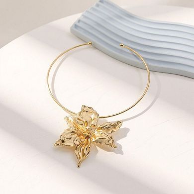 Women's Sculpted Flower Pendant Necklace with Smooth Metal Finish Statement Jewelry