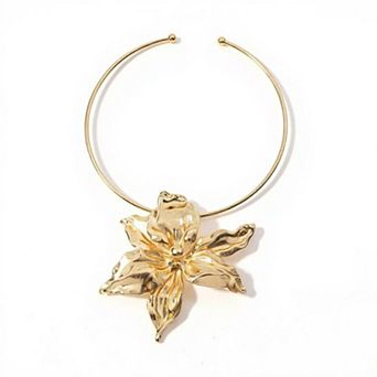 Women's Sculpted Flower Pendant Necklace with Smooth Metal Finish Statement Jewelry